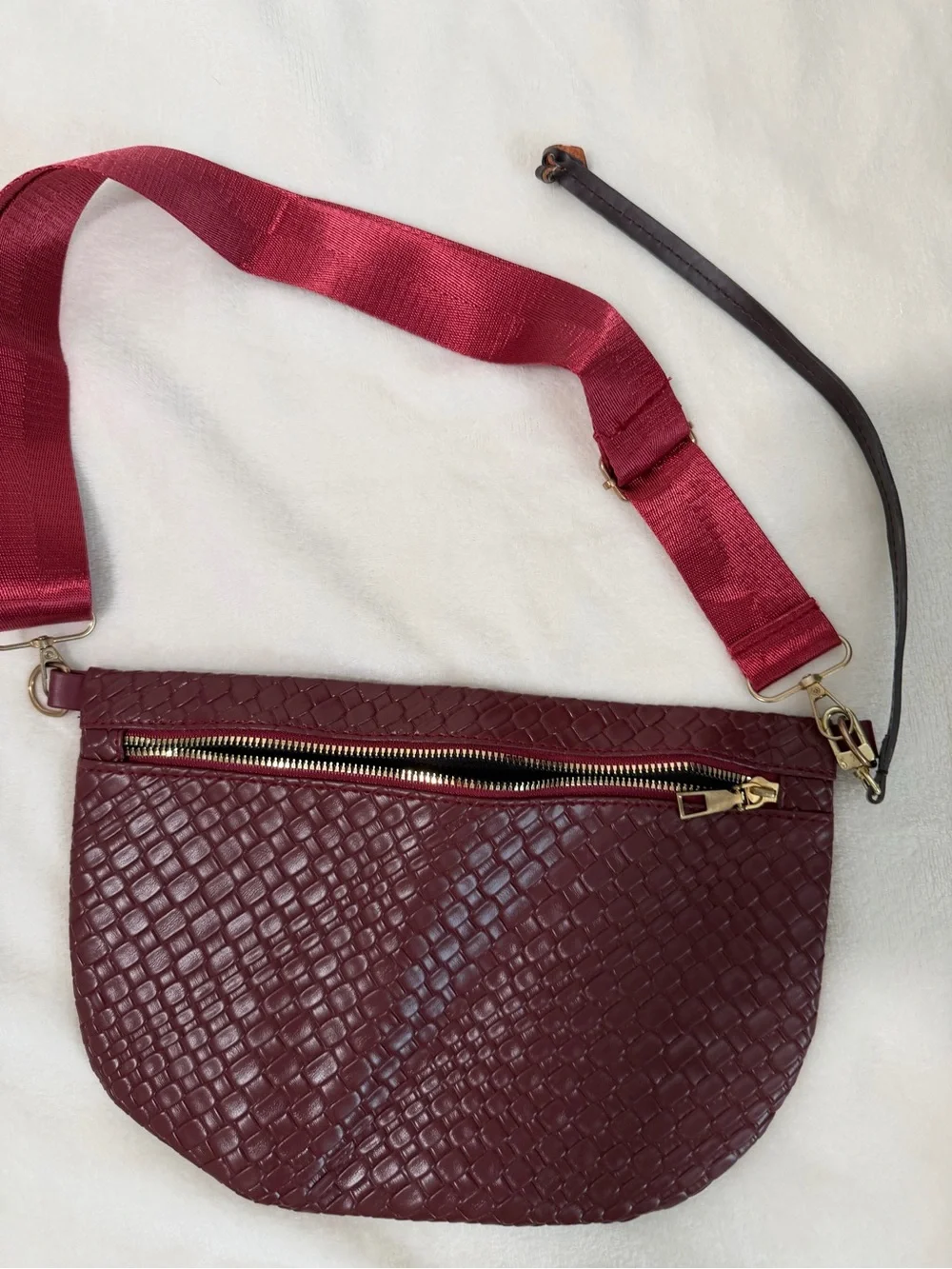 Woven Leather Crossbody Bag in Burgundy